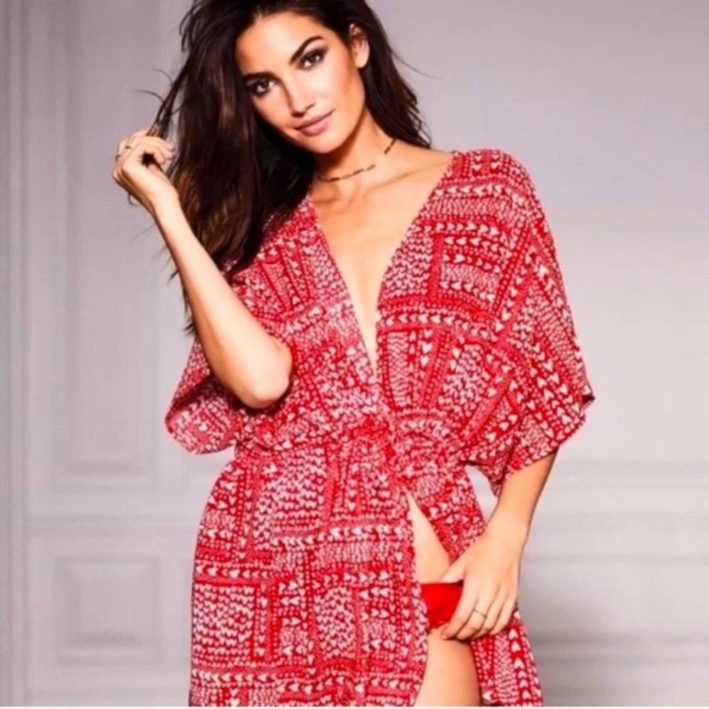 VS • Short n Flirty Heart Print Cover-Up Flowy Viscose Robe